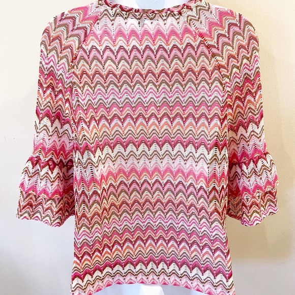 Anthropologie Eva Franco Chevron Pink Blouse Small - Picture 6 of 10